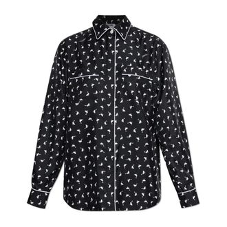 Moschino Shirts, female, Black, Size: XS Silk Shirt With Print