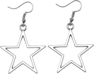 Generic Trendy Hollow Star Drop Dangle Earrings for Women Elegant Large Pendant Statement Jewelry Idea (Silver, One Size)