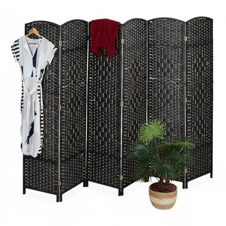Relaxdays Biombo Separador Relaxdays 170x240 Cm, Plegable, 6 Paneles, Madera, Cord&oacute;n De Papel, Negro