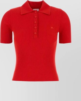 Courr&egrave;ges ribbed short-sleeve polo top