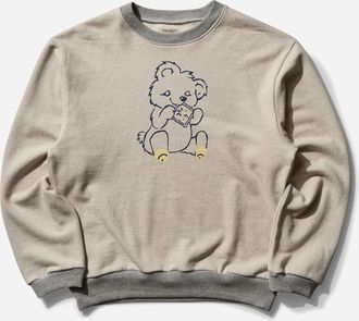 KAPITAL Men s SWT Knit Crewneck Sweatshirt (Peckish Little Bear) Ecru / Grey