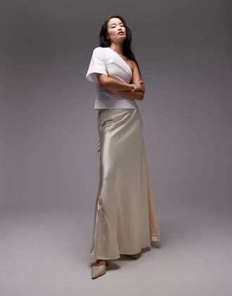 Asos Gonna lunga voluminosa in raso color ostrica drappeggiata-Bianco