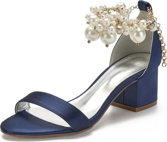 Miyoopark Comfortable Wedding Shoes for Women Block Low Heel Evening Sandals M536 Dark Blue UK 5.5