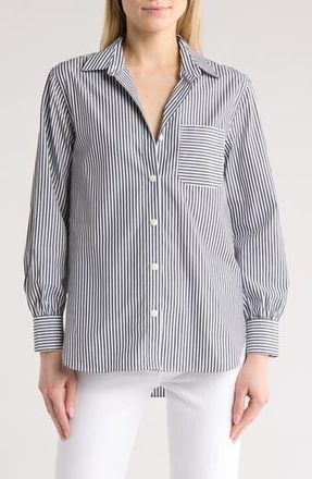 Rag & Bone Max Button Up Shirt in Navy White Stripe at Nordstrom Rack, Size Small