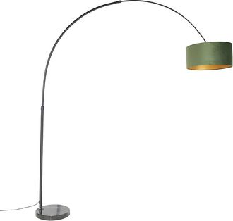 QAZQA Qazqa L&aacute;mpara De Arco Con Pantalla De Terciopelo Verde Y Dorado
