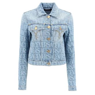 Versace Denim Long-Sleeve Cropped Jacket, Brand Size 36 ( US Size 0 )