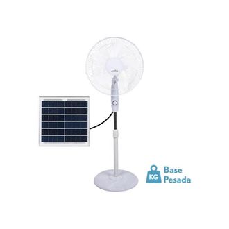 Fabrilamp Abrila - Ventilador De Pie Solar Dc Frontera Color Blanco Con Cinco Aspas 3 Velocidades Ajustables Incluye Un Panel Solar Equipado Con Puerto Usb Y Ma