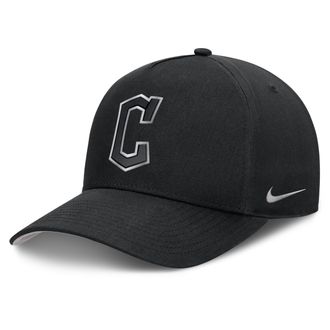 Nike Cleveland Guardians Rise Nike Mens Dri-FIT MLB A-Frame Trucker Adjustable Hat in Black | NB1E0FBPGUA-HWD