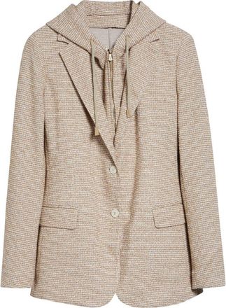 Eleventy Knit Blazer with Hooded Bib in Taupe Cognac at Nordstrom, Size 00 Us