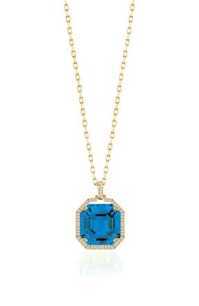 Goshwara Gossip Asscher Cut Stone & Pav&eacute; Diamond Pendant Necklace in Deep Blue at Nordstrom, Size 16