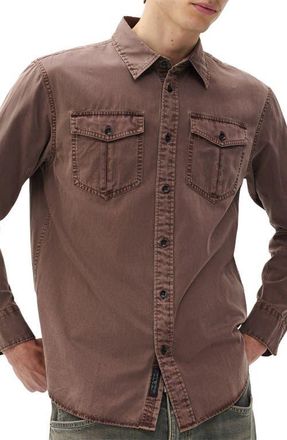 Rag & Bone Finch Cotton & Lyocell Military Button-Up Shirt in Coffee at Nordstrom, Size Xx-Large