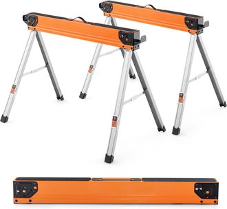 Costway Costway 2 Caballetes De Sierra De Metal, Carga M&aacute;xima De 500 Kg, Patas De Apertura R&aacute;pida Y 2 X 4 Brazos De Soporte, Paquete Doble De Caballete Port&aacute;t