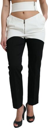 Dolce & Gabbana Black White Cotton Cut Out Waist Tapered Womens Pants