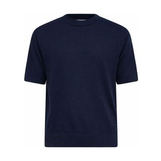 Laneus T-Shirts, male, Blue, Size: S Logo-embroidered crew-neck T-shirt