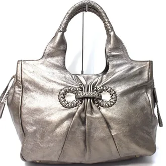 Ferragamo Gancini Bronze Gray Leather Handbag Shoulder Bag Tote Bag (Pre-Owned)