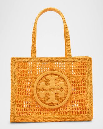 Tory Burch Ella Small Crochet Straw Tote Bag