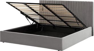 Beliani Cama Con Almacenaje De Terciopelo Gris 180 X 200 Cm Cabecero Capiton&eacute; Vion