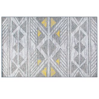 Beliani Beliani - Alfombra Gris Con Poli&eacute;ster Amarillo 160 X 230 Cm Patr&oacute;n Geom&eacute;trico Pelo Corto Kargi