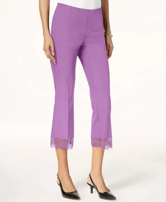 Alfani Lace Hem Pull On Cropped Pants - Petite In Pastel Purple