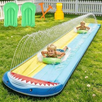 No Brand Tobog&aacute;n Acu&aacute;tico Infantil De 480 Cm De Largo, Tobog&aacute;n Doble Con 2 Plataformas De Agua, Sistema De Pulverizaci&oacute;n De Agua Incorporado, Juguete Acu&aacute;tico 