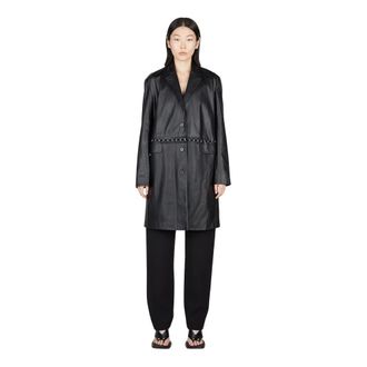 Paris Georgia Single-Breasted Coats, female, Black, Size: L Faux Leather Jacket