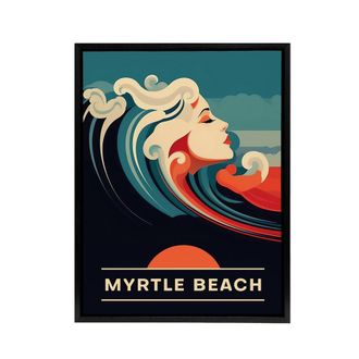 Artery8 Seaside Calls Myrtle Beach USA Travel Ad Framed Canvas Wall Art Print in Blue | Size: W24 x H32