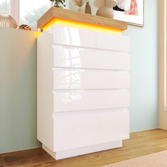 Matteo Chest of Drawers, High-gloss Sideboard Cabinet, 115 x 73 x 39 cm in White