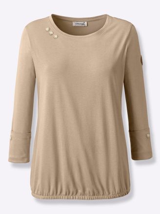 Casual Looks Langarmshirt CASUAL LOOKS Shirt, Damen, Gr. 36, beige, 50% Baumwolle, 50% Modal, unifarben, Rundhals, Shirts Langarmshirt