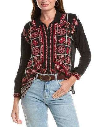 Johnny Was Petite The Slim Audrey Collared Silk-Blend Shirt