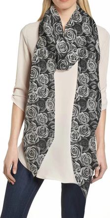 Lina & Lily Rose Floral Print Womens Scarf Shawl Wrap Lightweight (Black)