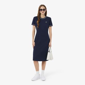 Lacoste Getailleerde midi-jurk, korte mouwen, ronde hals