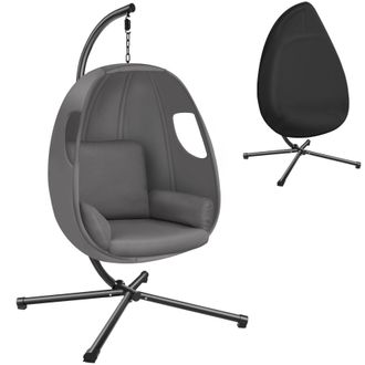 TecTake Hanging Egg Chair Anika - with frame & extra thick seat cushion in Dark Grey | Size: 1 Seater