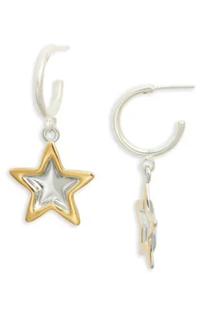 Vidakush Duotone Star Charm Hoop Earrings in Silver at Nordstrom