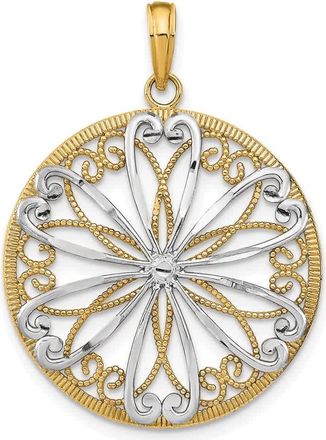 Diamond2Deal 14k Yellow Gold and White Rhodium Filigree Center Round Charm Pendant