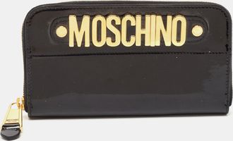 Moschino Black Patent Leather Logo Classic Continental Wallet