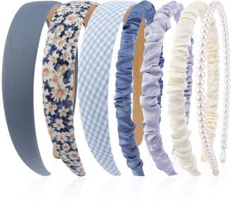 OEM Conjunto De Diademas Para Mujer - Set De 7 Piezas - Varios Estilos - Adornos De Perlas - Pl&aacute;stico - Apto Para Ni&ntilde;as Y Mujeres - Azul