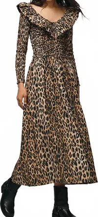 Damson Madder Harper Shirred Midi Dress In Leopard