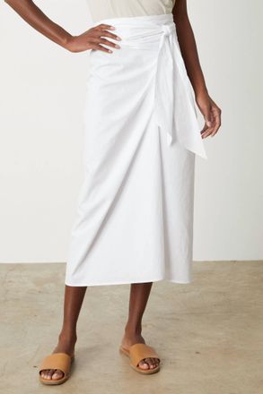 Velvet Leena Cotton Tie Front Skirt In White