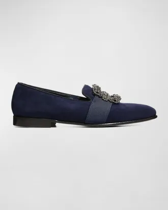 Manolo Blahnik Men & apos;s Carlton Buckle-Embellished Suede Loafers