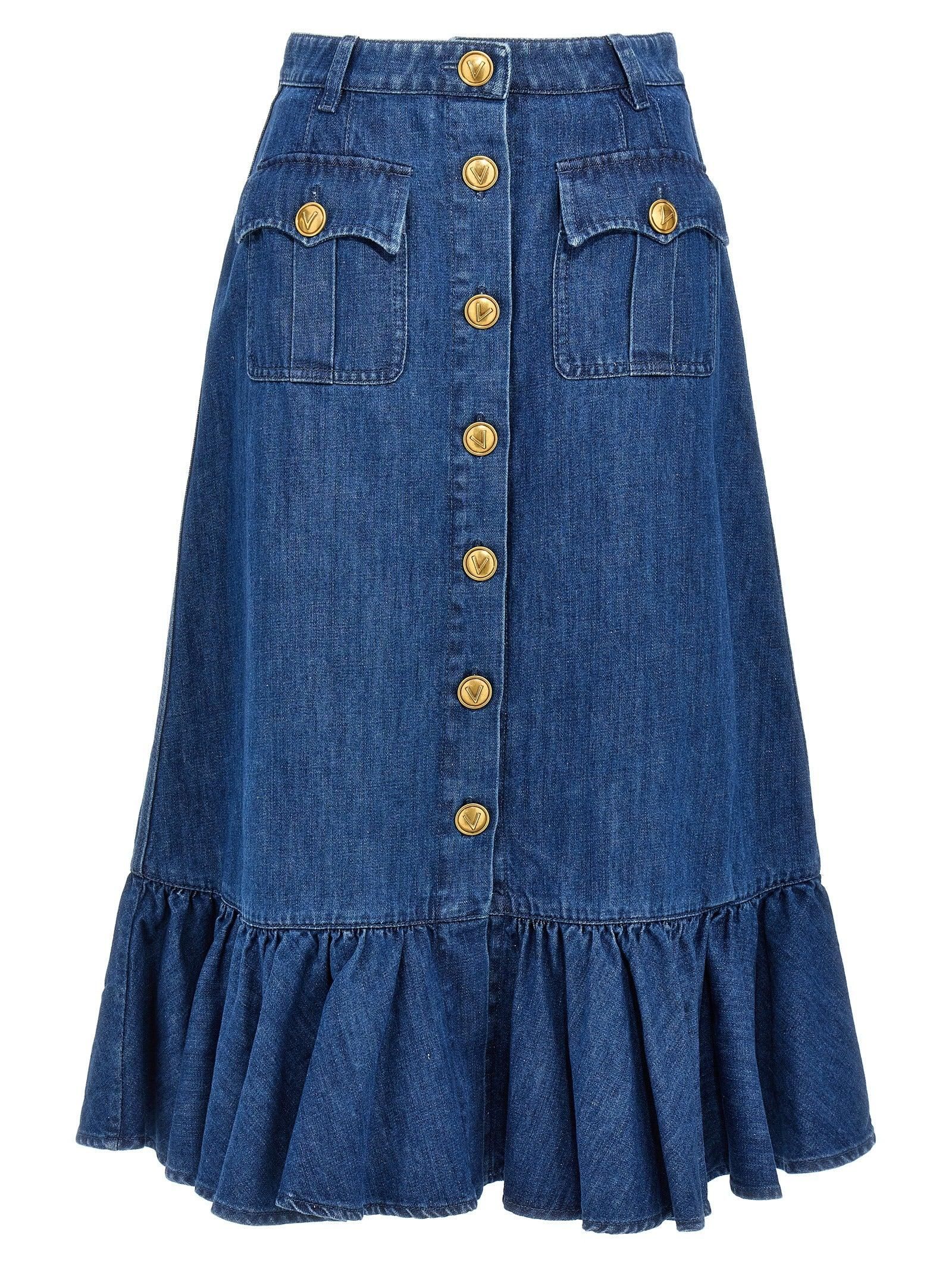 スカート Alaia Asymmetrical spiral denim skirt ALAÏA | Tiered Spiral Dark Wash Denim Skirt | Women | Lane