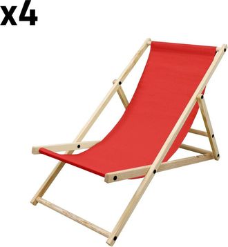 ECD Germany 4x sillas de playa rojo madera de pino tejido oxford carga hasta 120kg