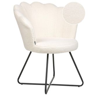 Beliani Beliani - Silla Sin Reposabrazos Asiento Redondo Estructura Met&aacute;lica Respaldo Concha Dise&ntilde;o Vintage Tapicer&iacute;a Boucl&eacute; Blanco Lovelock