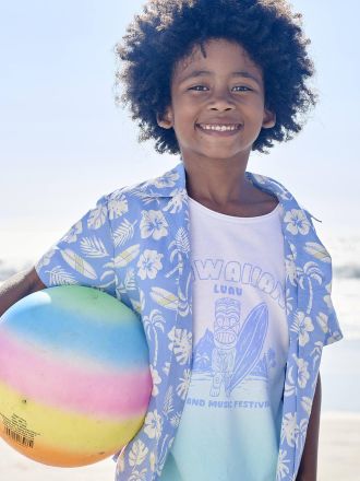 Vertbaudet Jungen T-Shirt, Dip-Dye-Look mit Recycling-Baumwolle aqua