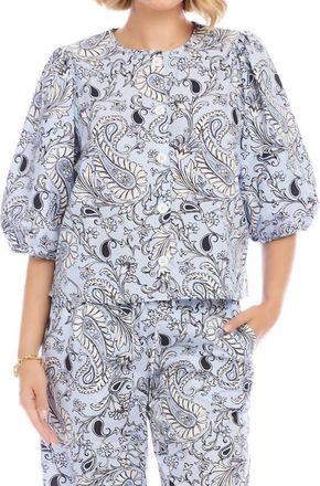 Karen Kane Puff Sleeve Button Front Top In Paisley