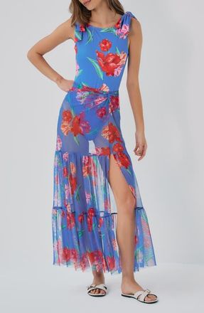 Hutch Sheer Cover-Up Maxi Skirt in Watercolor Rococo Bouquet Blue at Nordstrom, Size Medium