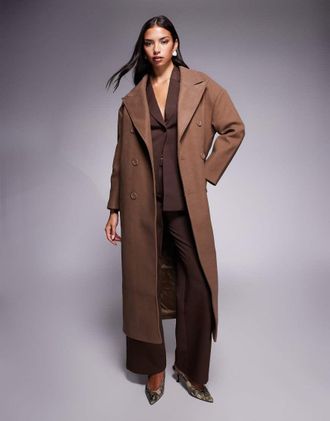 Aria Cove Cappotto lungo doppiopetto elegante effetto lana marrone