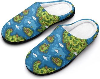 Generic Green Map Womens Slippers Warm House Slippers Indoor House Shoes with Anti-Skid Rubber Sole