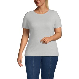 Lands End Plus Size Micro Rib T-Shirt in Soft Light Gray Heather at Nordstrom, Size 3X