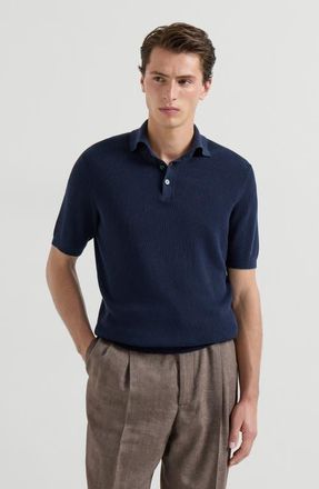 Brunello Cucinelli Rib knit polo in Navy Blue at Nordstrom, Size 54 It