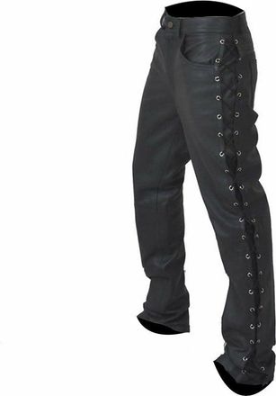 Generic Black Leather Biker Jeans for Men - Side Lace-Up Real Leather Pants - Punk Rock Trousers for Motorcycle or Clubwear (UK, Waist & Inseam, 32, 34, Black